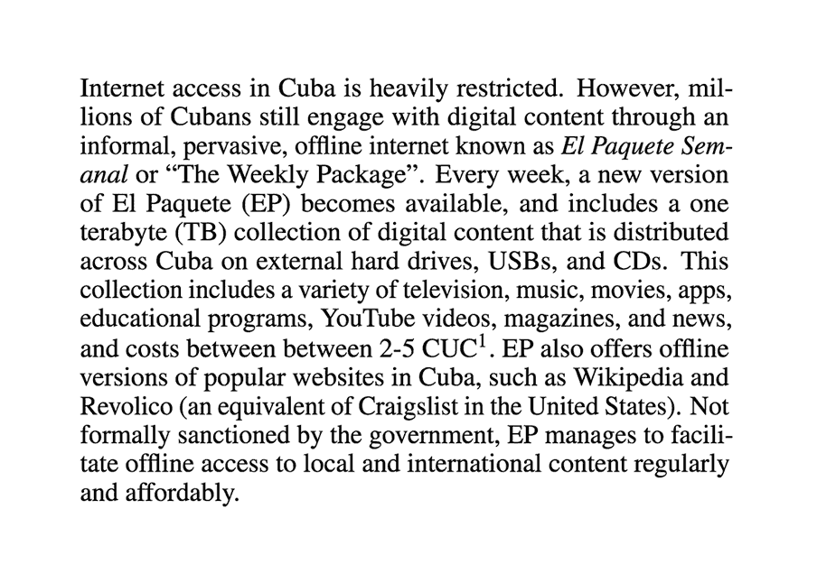 El Paquete Semanal: The Week’s Internet in Havana (PDF)