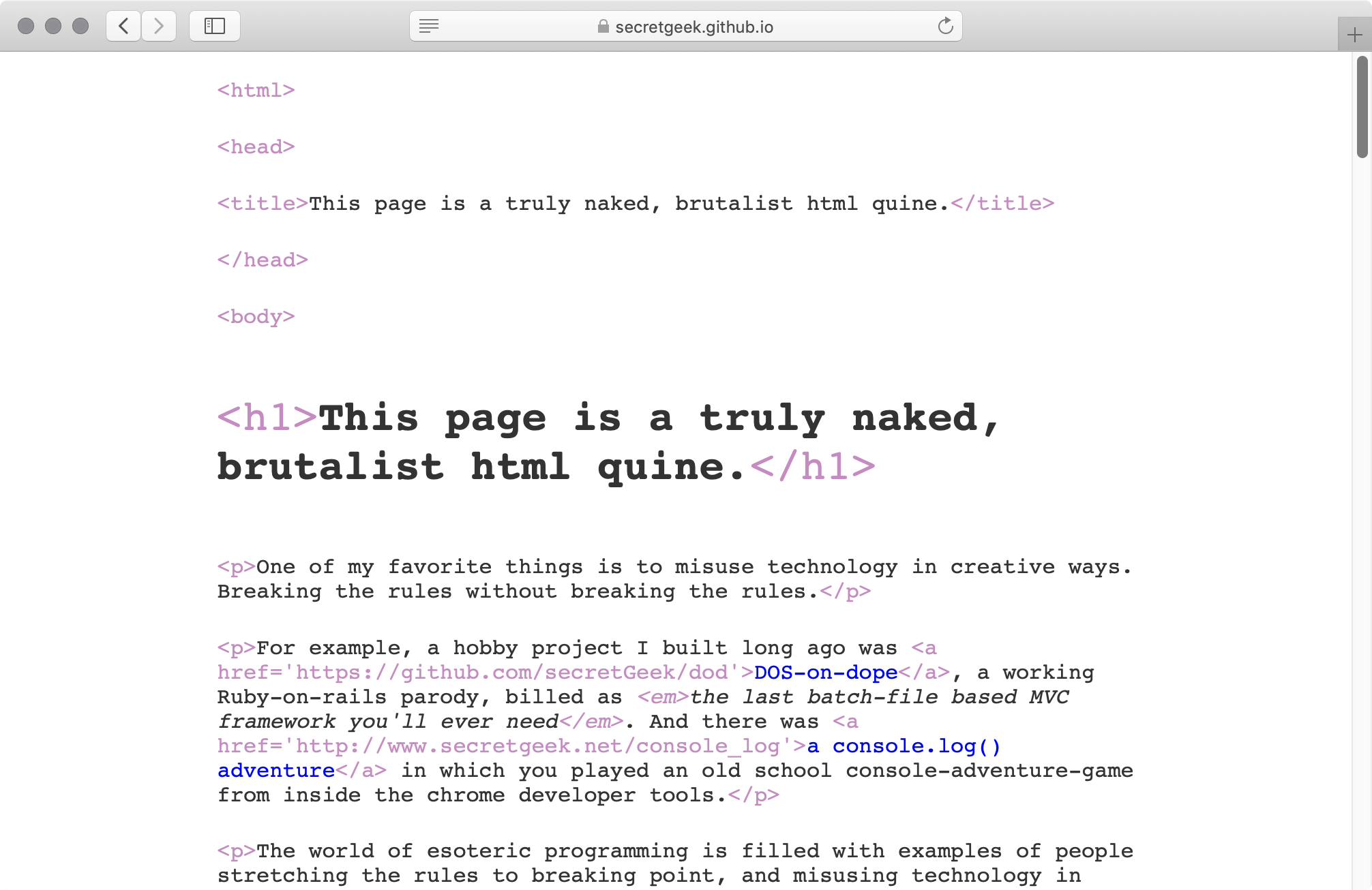 This page is a truly naked, brutalist html quine and it is beautiful