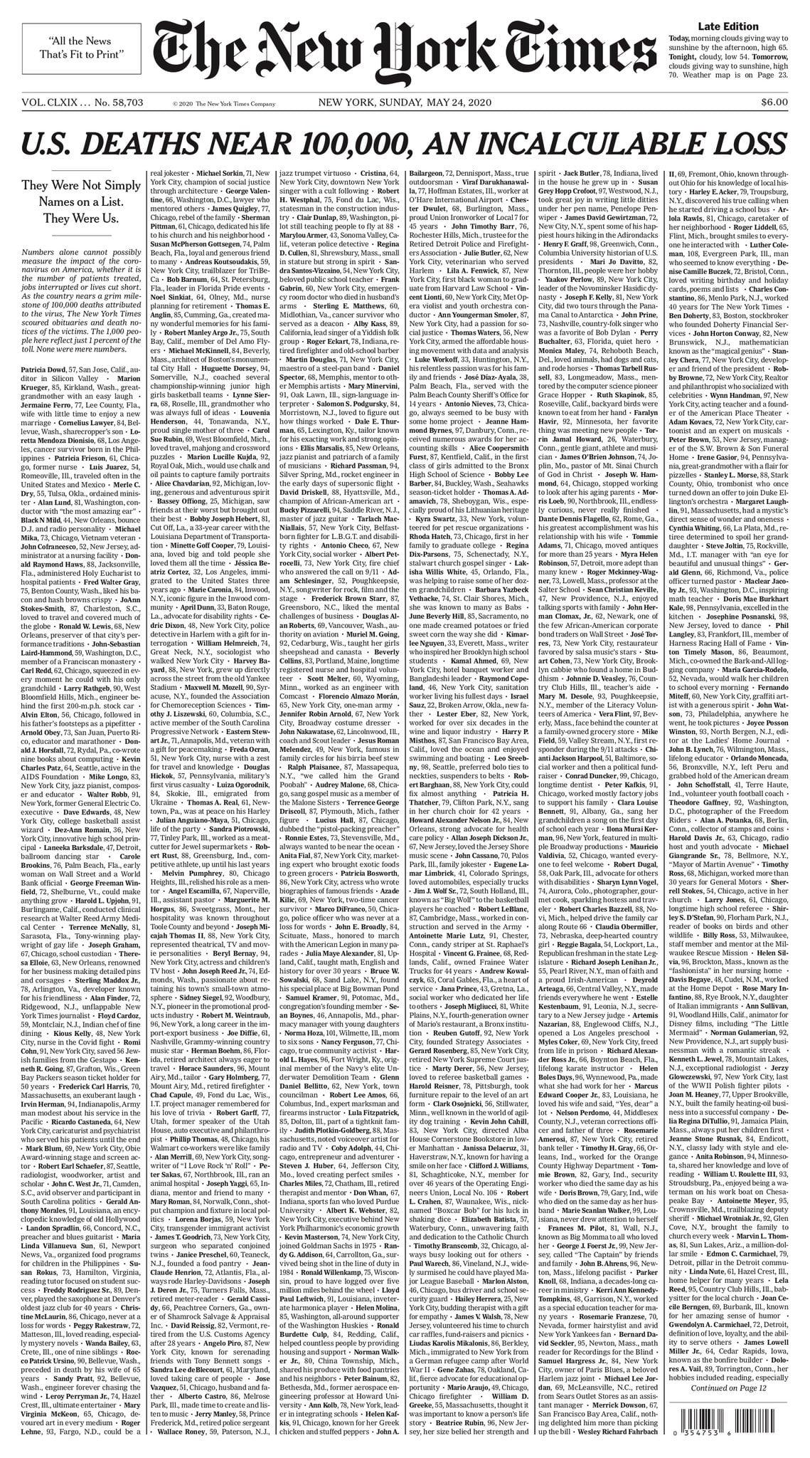A presentation of obituaries and death notices from newspapers around the country by the New York Times