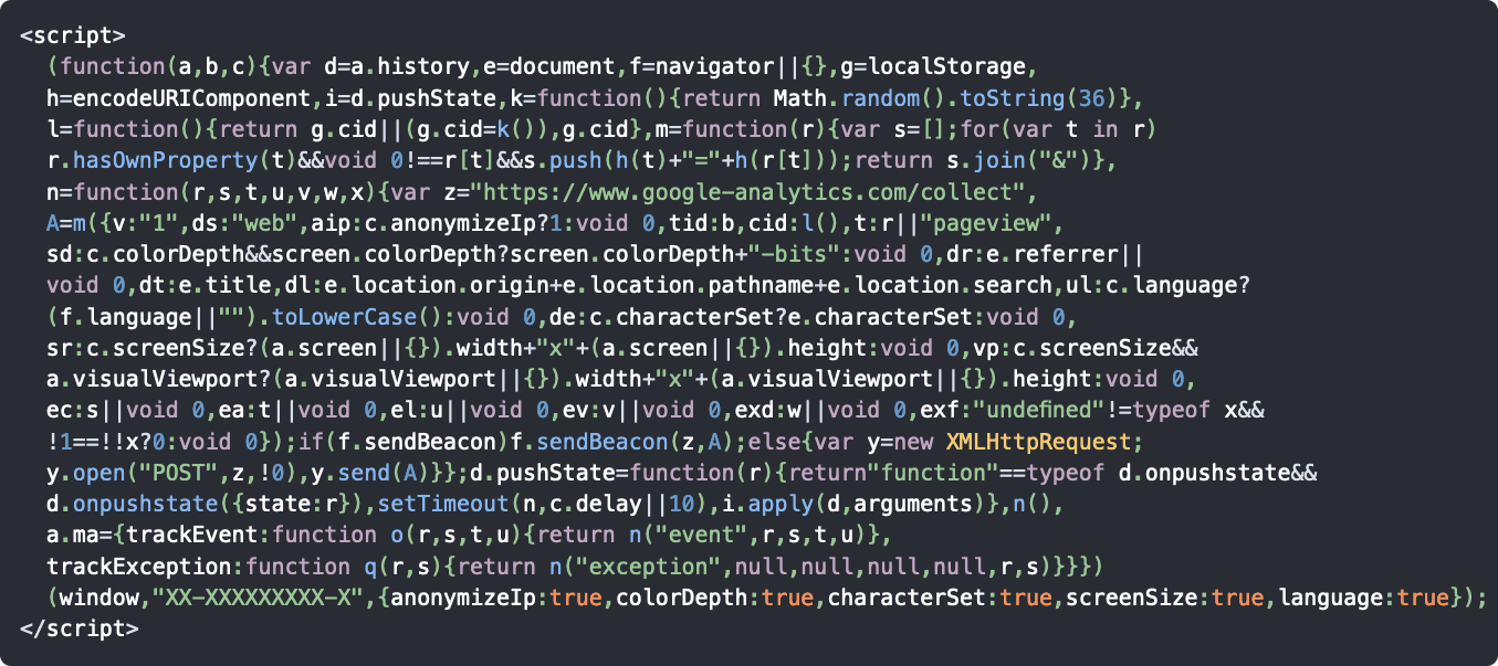 A code snippet for tracking page views with Google Analytics on your website