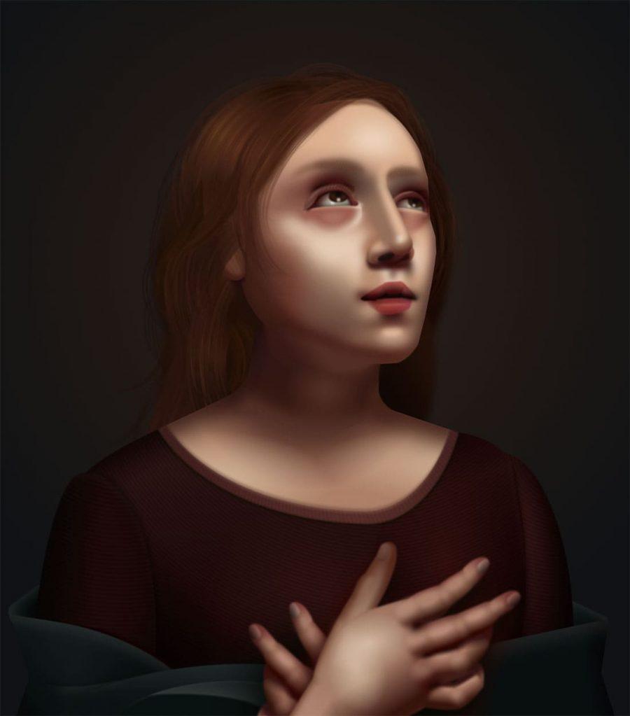 HTML/CSS drawing in style of italian renaissance painting. Hand-coded entirely in HTML & CSS.
