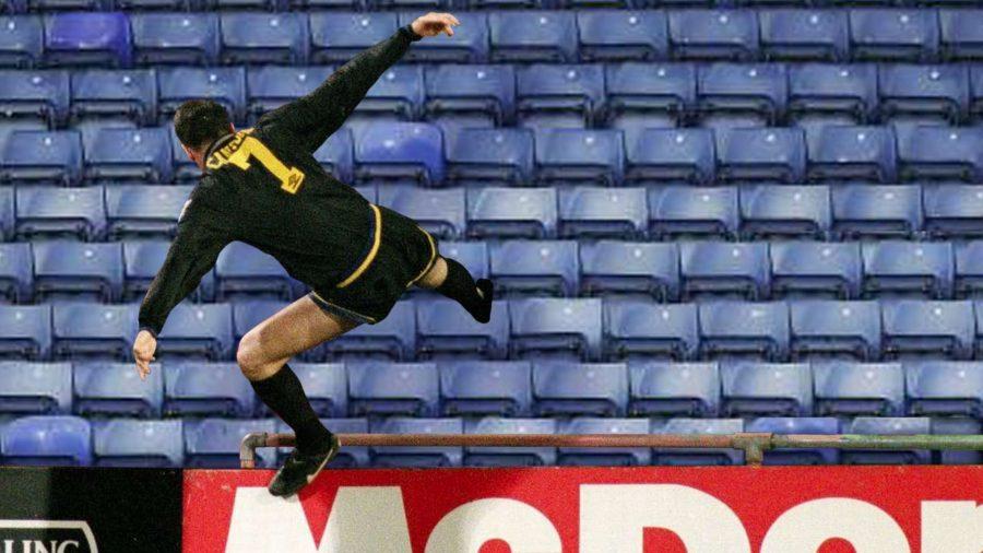 An iconic photo of Eric Cantona re-imagined in today's empty stadiums