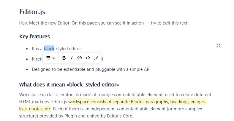 editor.js – a web-based WYSIWYG editor that outputs JSON