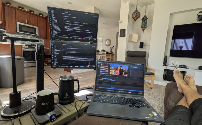 My 3-Screen, Comfy, Sofa-Side WFH Workstation Setup