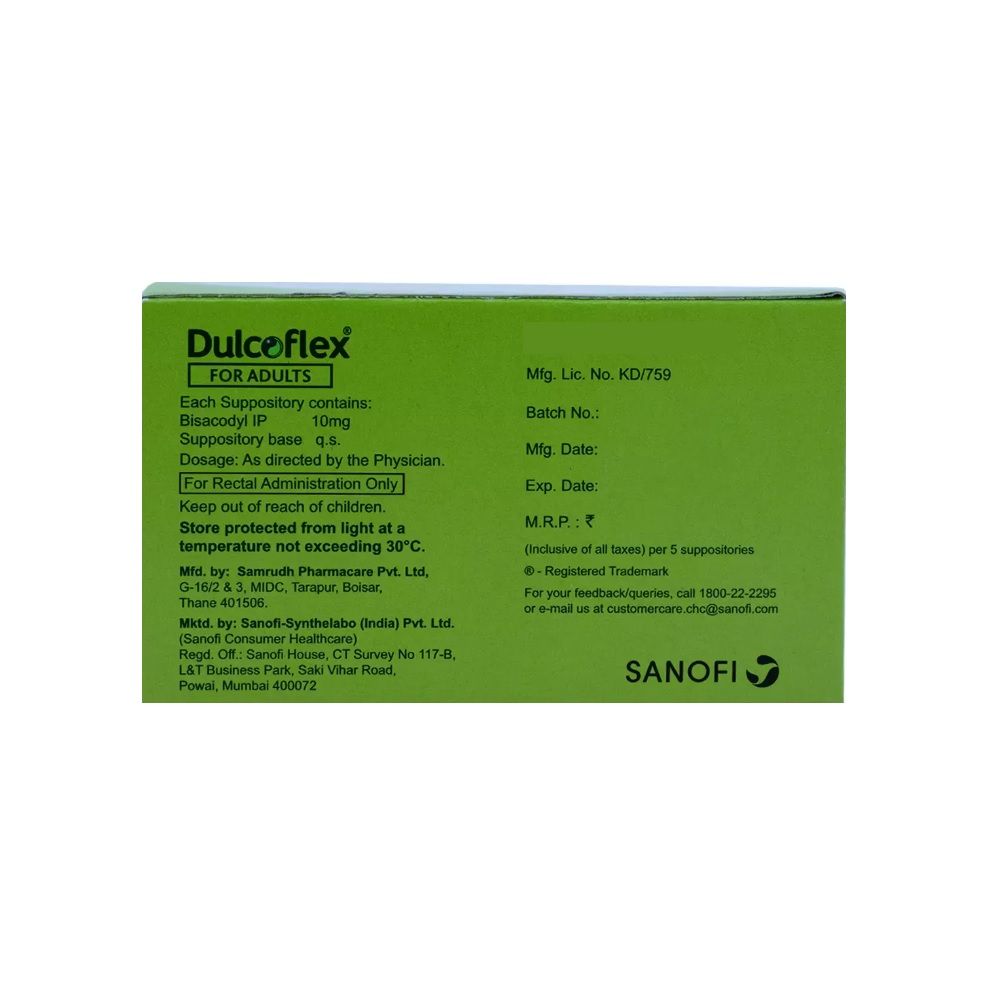 Dulcoflex Bisacodyl Suppositories IP 10mg for Adults