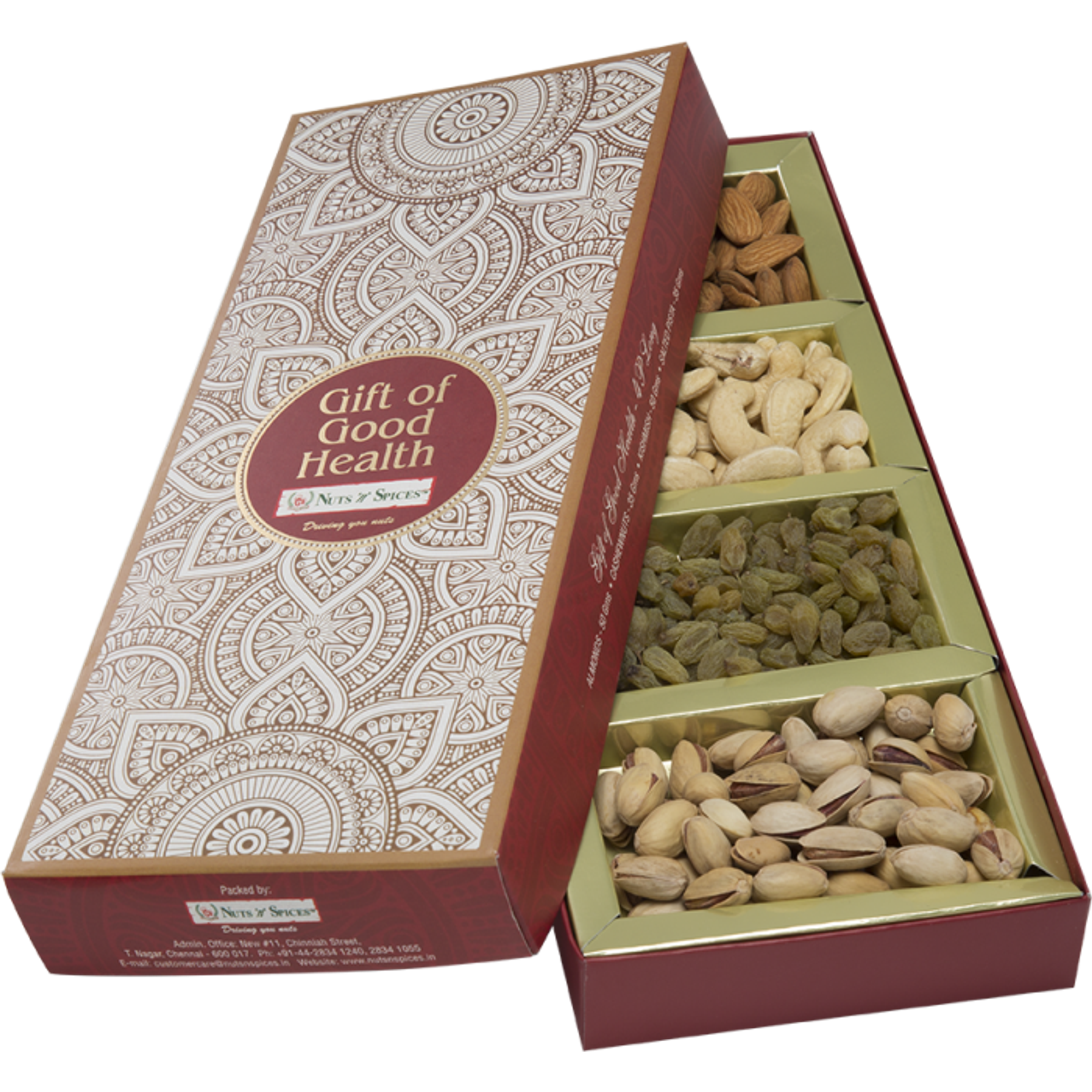 Cape Spices Dry Fruits Hamper containing Cashews Almonds Figs Raisins  Walnuts and Pistachios