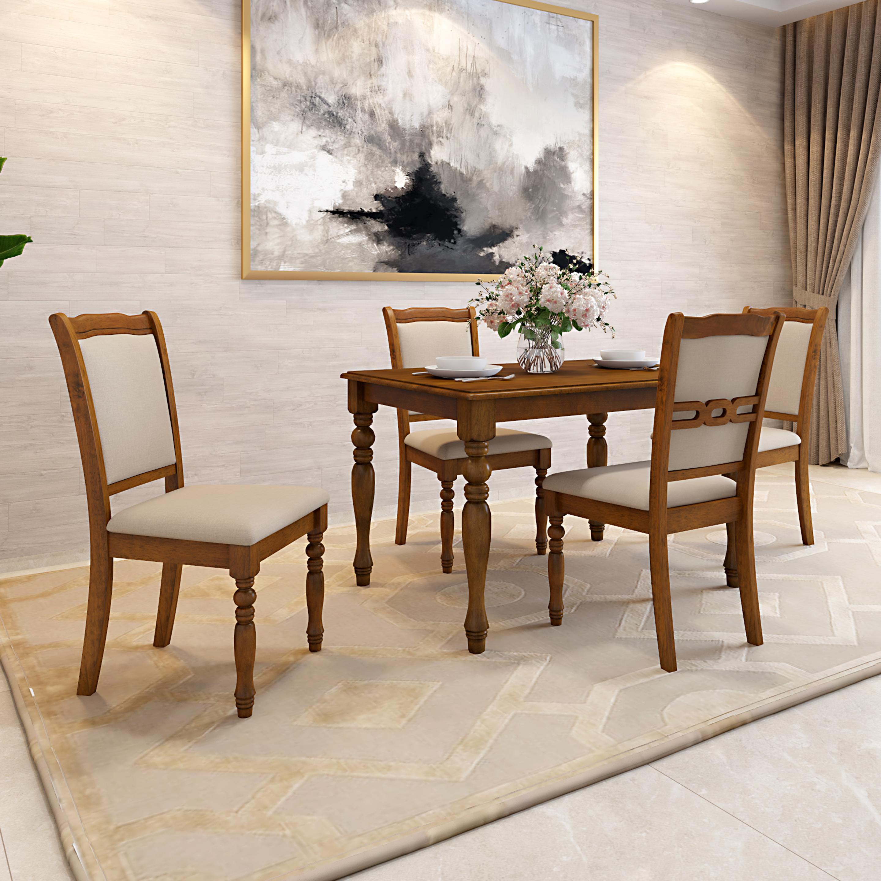 Buy Franceska Brown Solid Wood Fabric 4 Seater Dining Set Durian