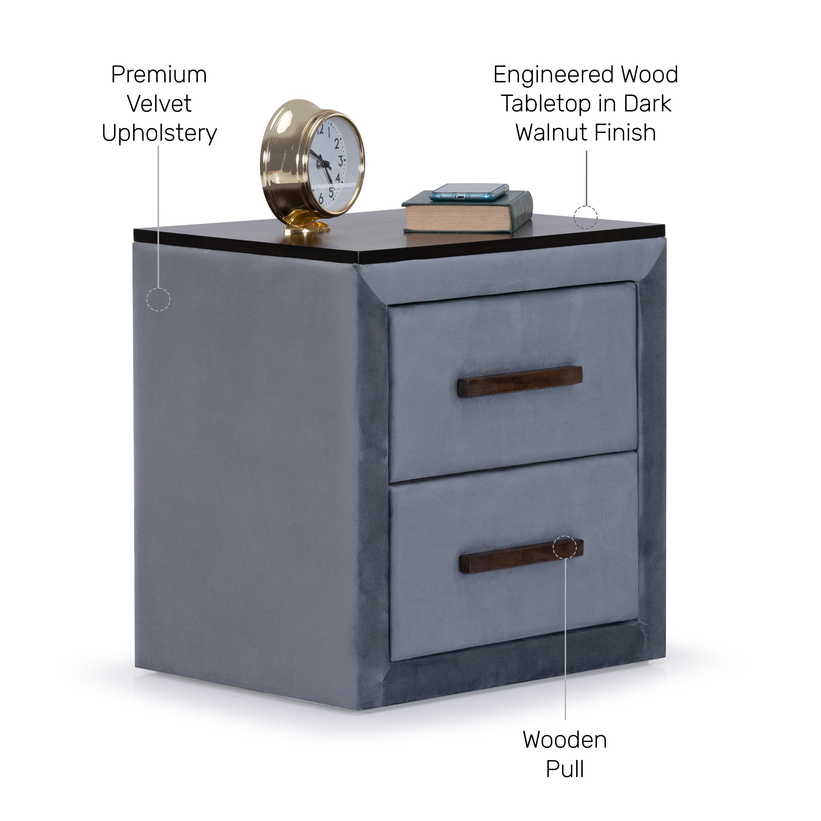 Buy Shirley Grey Fabric Bedside Table Online at Durian