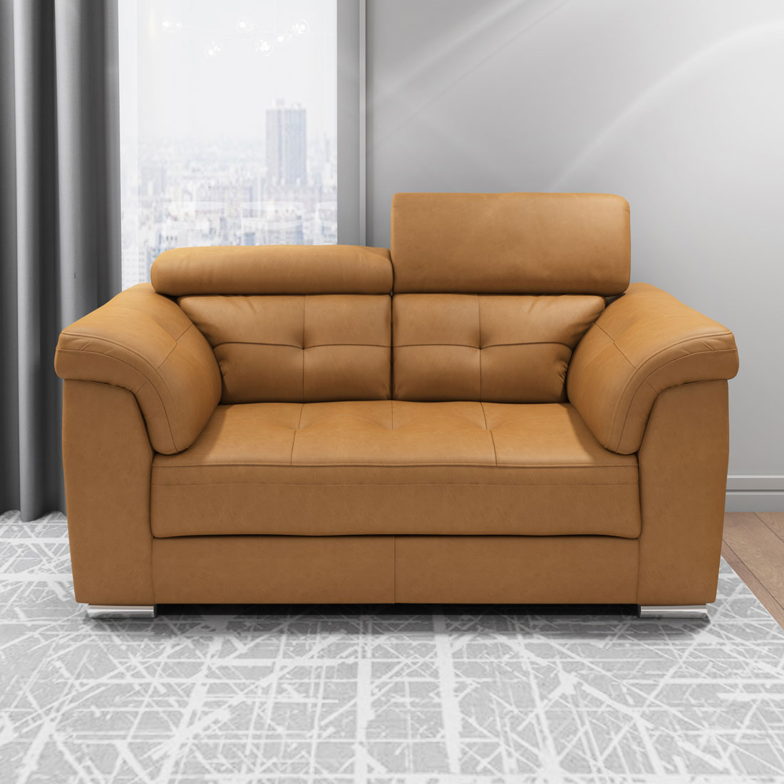 Buy Charles 2 Seater Camel Brown leatherette Sofa Premium Leatherette