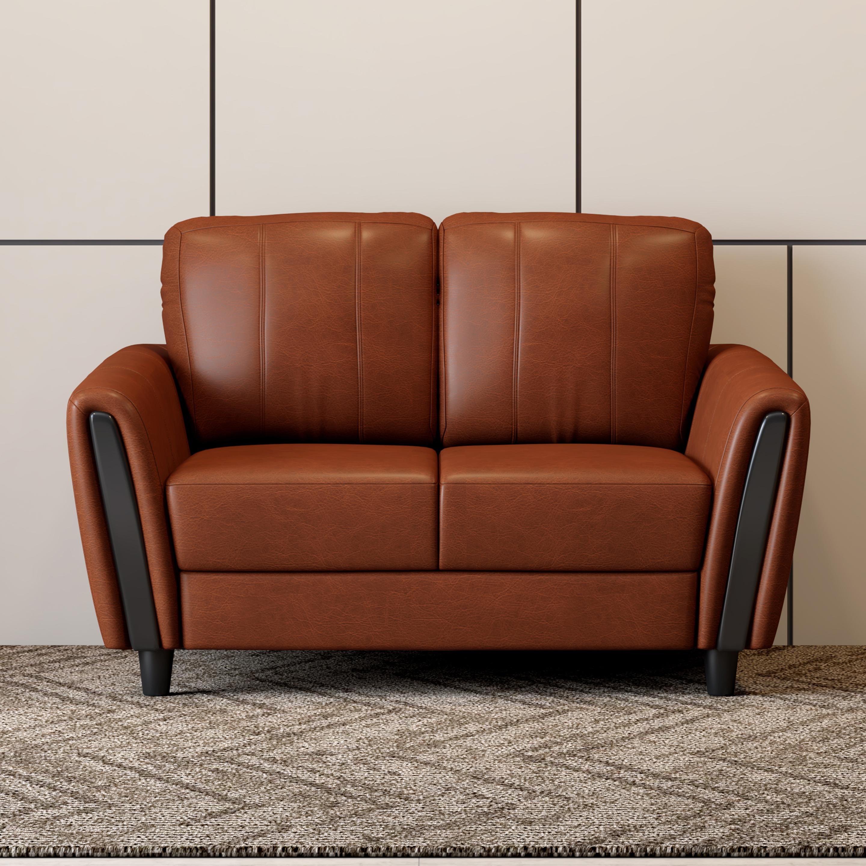 Buy Nadia Two Seater Caramel Brown Premium Leatherette Sofa Online at
