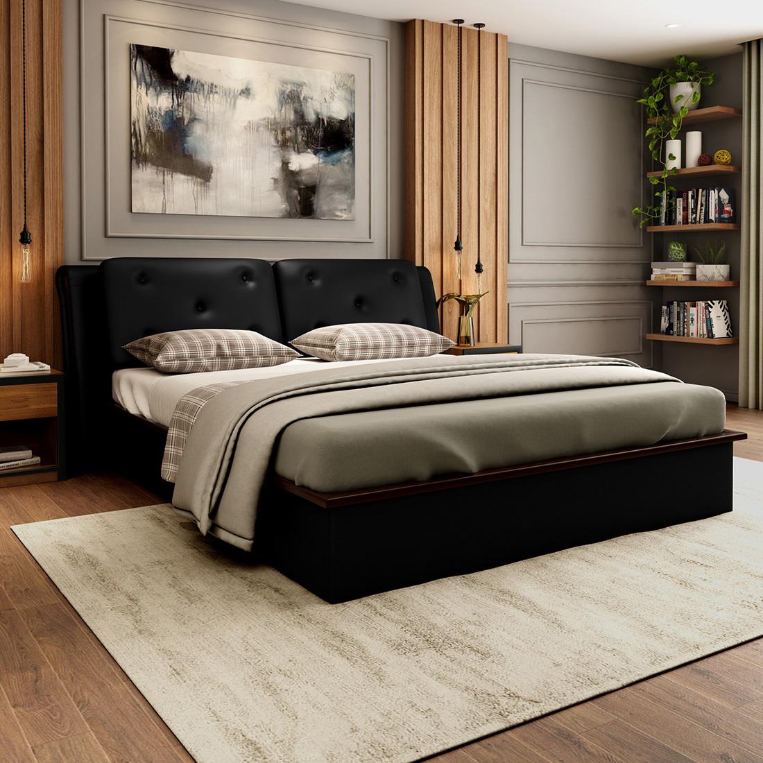 Buy Cambert Black Solid Wood king Bed Online At Durian