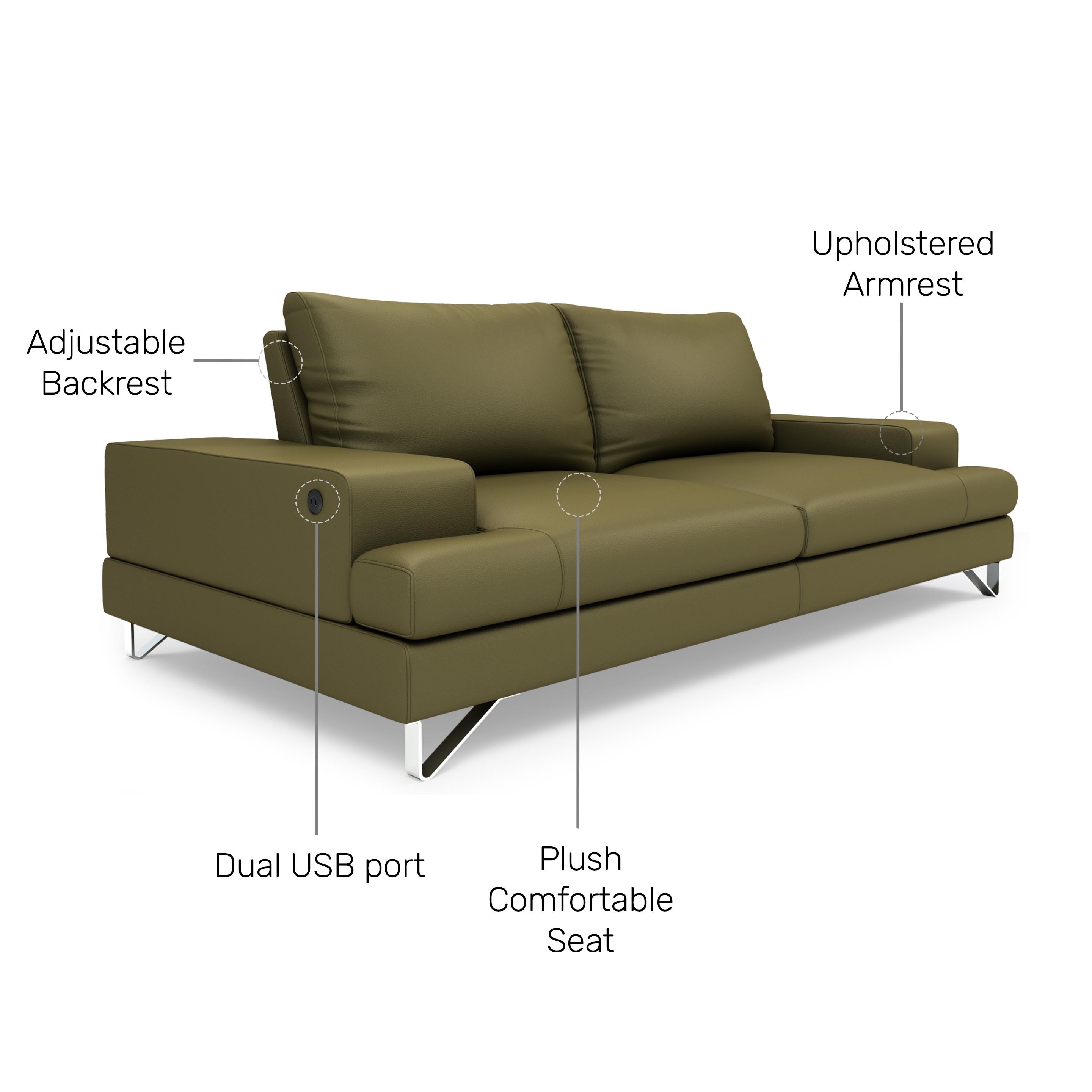 Buy Benjamin 3 Seater Olive Green leatherette Sofa with Adjustable Backrest  | Premium Leatherette Sofas Online At Durian