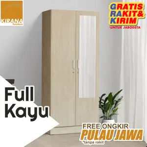 KIRANA Wanaka - Lemari Pakaian Kayu 2 Pintu Cermin Wardrobe Minimalis