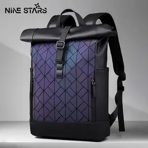 Nine stars tas sekolah pria sisik bercahaya-warni tas ransel kapasitas besar tas laptop tahan air