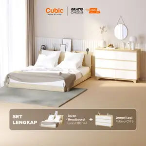 Cubic Paket Kamar Hemat Minimalis / Set Ruang / Dipan 160x200 Lemari Laci - LUNA HBD 161