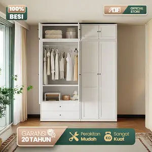 Lemari Besi Pakaian Wardrobe Pakaian Lemari gantungan Baju Lemari Pakaian Besar Full 100% Besi Kuat