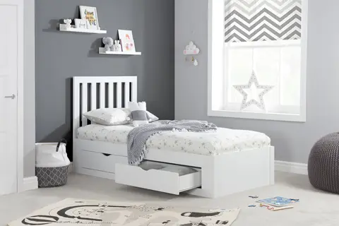 3ft Single White Wood Storage 4 Drawer Bed Frame