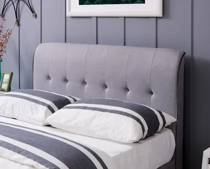 4ft6 Double Carmella Grey linen fabric upholstered gas lift up ottoman bed frame thumbnail 4