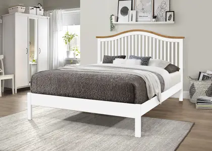 4ft6 Double The Curve White & Oak finish wood bed frame Curved headboard head end low foot end board thumbnail 3