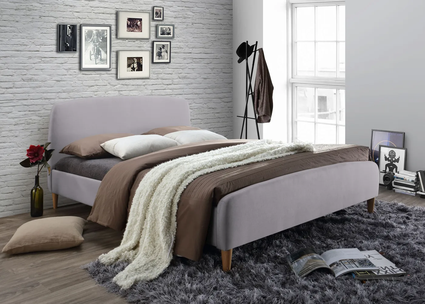 4ft6 Double Geneva Light Grey Upholstered Bed Frame