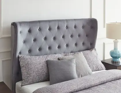 4ft6 Double Grey fabric winged back ottoman bed frame thumbnail 4