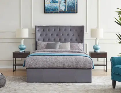 4ft6 Double Grey fabric winged back ottoman bed frame thumbnail 3