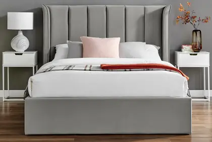 5ft King Size Tall Wing Back Polar Ottoman Silver Velvet Velour Bed Frame thumbnail 3