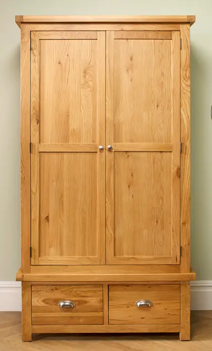 Real Solid Oak Woburn Bedroom Furniture - 2 Door, 2 Drawer Wardrobe thumbnail 2