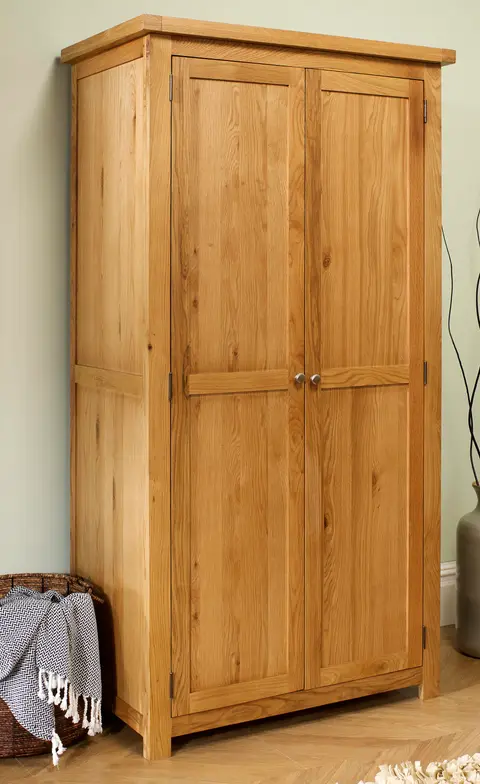 Real Solid Oak Woburn Bedroom Furniture - 2 Door Wardrobe