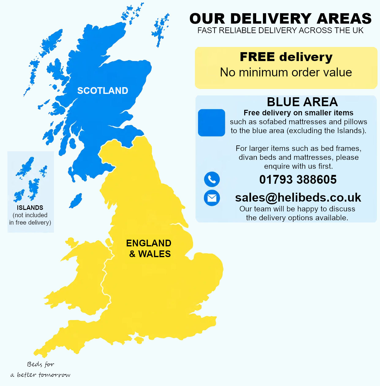 Heli-Beds free delivery area map