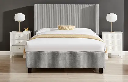 5ft King Size Tall Winged, Geminit Cord Fabric Soft Upholstered Grey Bed Frame thumbnail 3