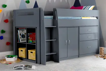 Lacy Grey Storage Mid Sleeper Bunk Bed Frame thumbnail 2