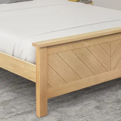 4ft6 Double Kenji Chevron Real Oak Wood Bed Frame thumbnail 2
