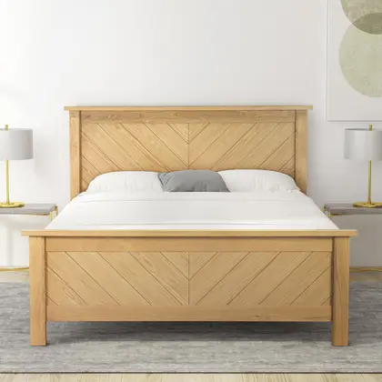 4ft6 Double Kenji Chevron Real Oak Wood Bed Frame thumbnail 3