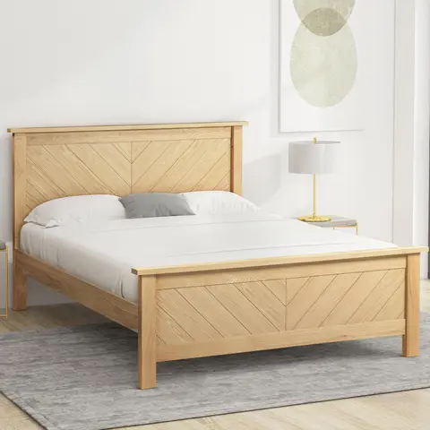 5ft King Size Kenji Chevron Real Oak Wood Bed Frame