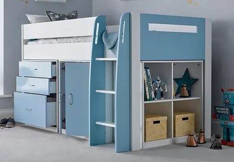 Lacy Blue Storage Mid Sleeper Bunk Bed Frame