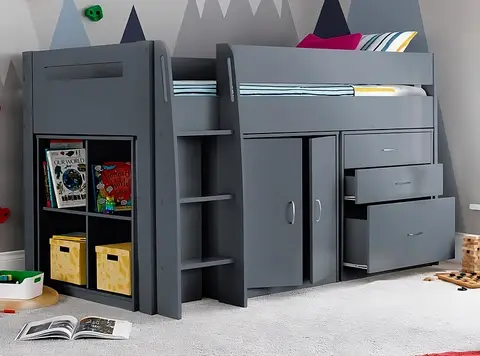 Lacy Grey Storage Mid Sleeper Bunk Bed Frame
