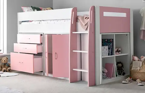 Lacy Pink Storage Mid Sleeper Bunk Bed Frame