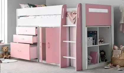 Lacy Pink Storage Mid Sleeper Bunk Bed Frame thumbnail 2