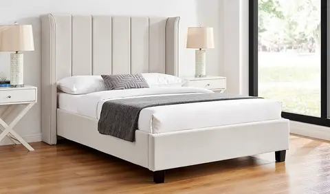 4ft6 Double Tall Wing Back Polar Natural Velvet Velour Bed Frame