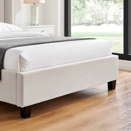 4ft6 Double Tall Wing Back Polar Natural Velvet Velour Bed Frame thumbnail 2