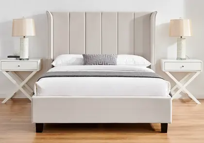 4ft6 Double Tall Wing Back Polar Natural Velvet Velour Bed Frame thumbnail 3