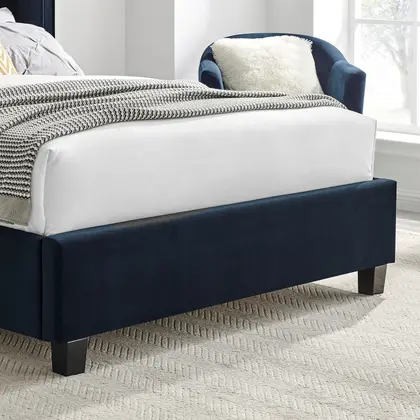 4ft6 Double Tall Wing Back Polar Blue Velvet Velour Bed Frame thumbnail 2