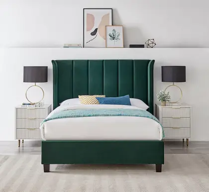 5ft King Size Tall Wing Back Polar Green Velvet Velour Bed Frame thumbnail 3
