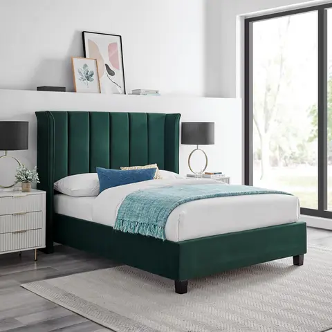 5ft King Size Tall Wing Back Polar Green Velvet Velour Bed Frame
