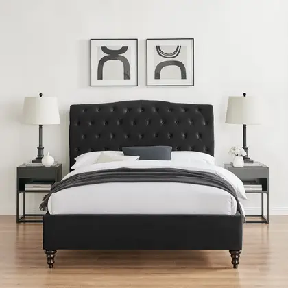 3ft Single Roz Black fabric upholstered bed frame bedstead thumbnail 3