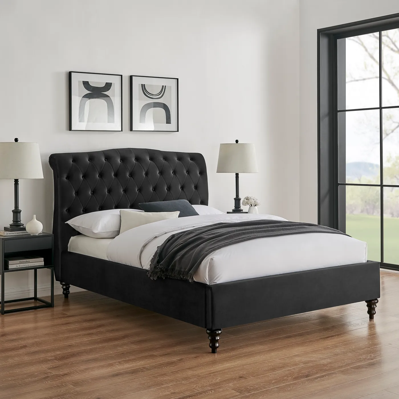 3ft Single Roz Black fabric upholstered bed frame bedstead