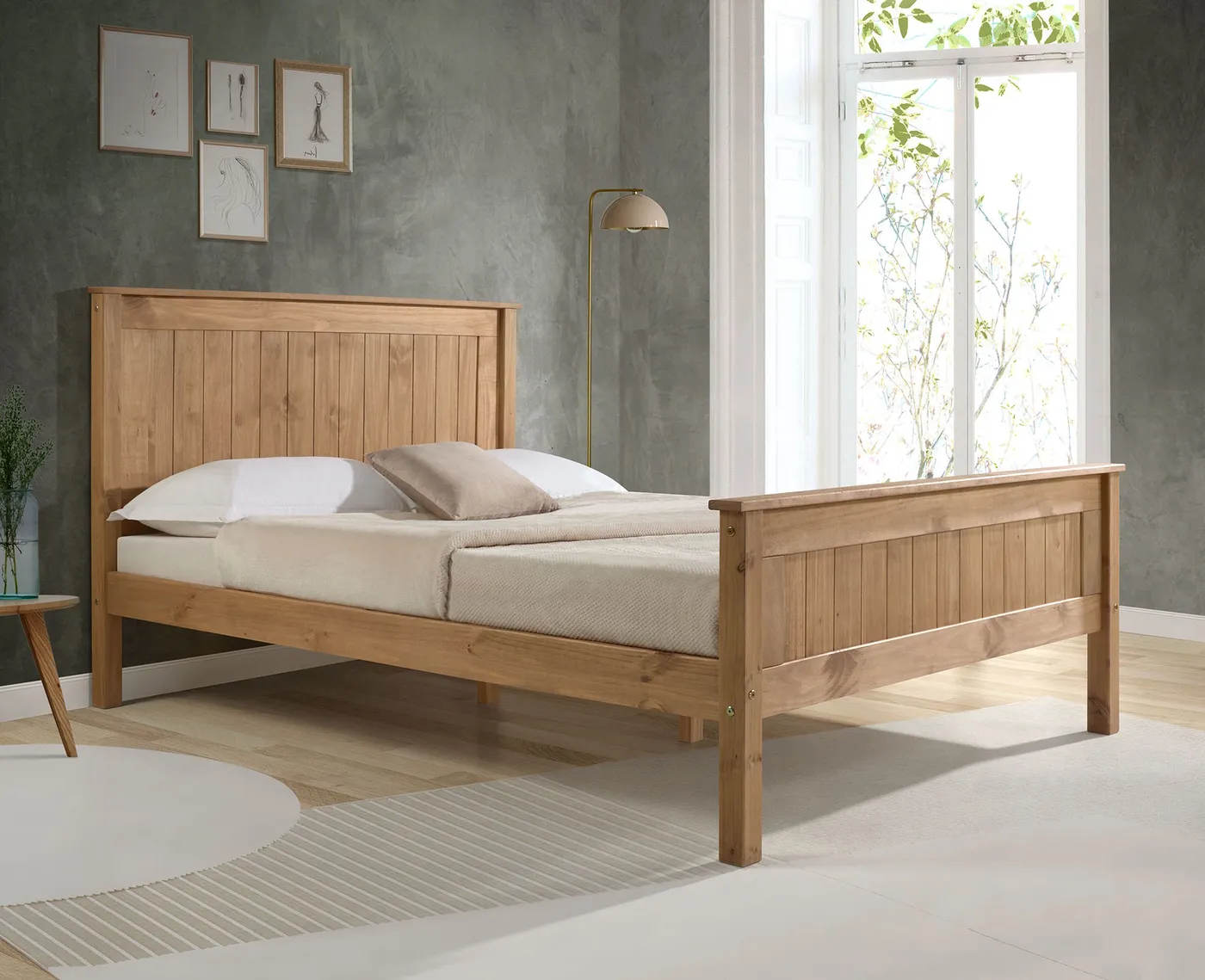 3ft Single Torre Rustic Waxed Wood Bed Frame, High Foot End