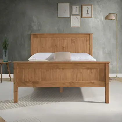 3ft Single Torre Rustic Waxed Wood Bed Frame, High Foot End thumbnail 2