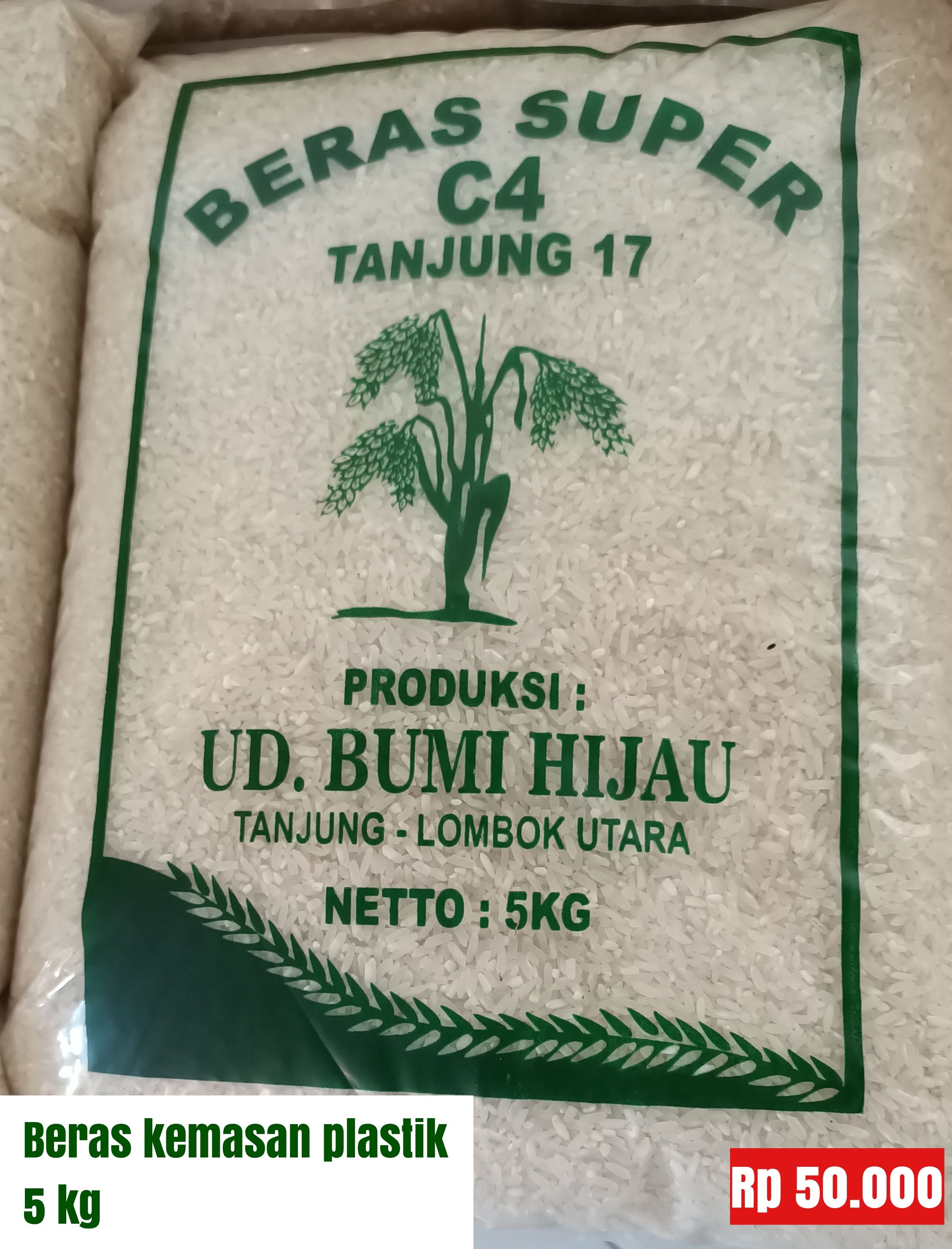 BERAS SUPERC4 TANJUNG 17 UD BUMI HIJAU (kemasan plastik 5 kg)